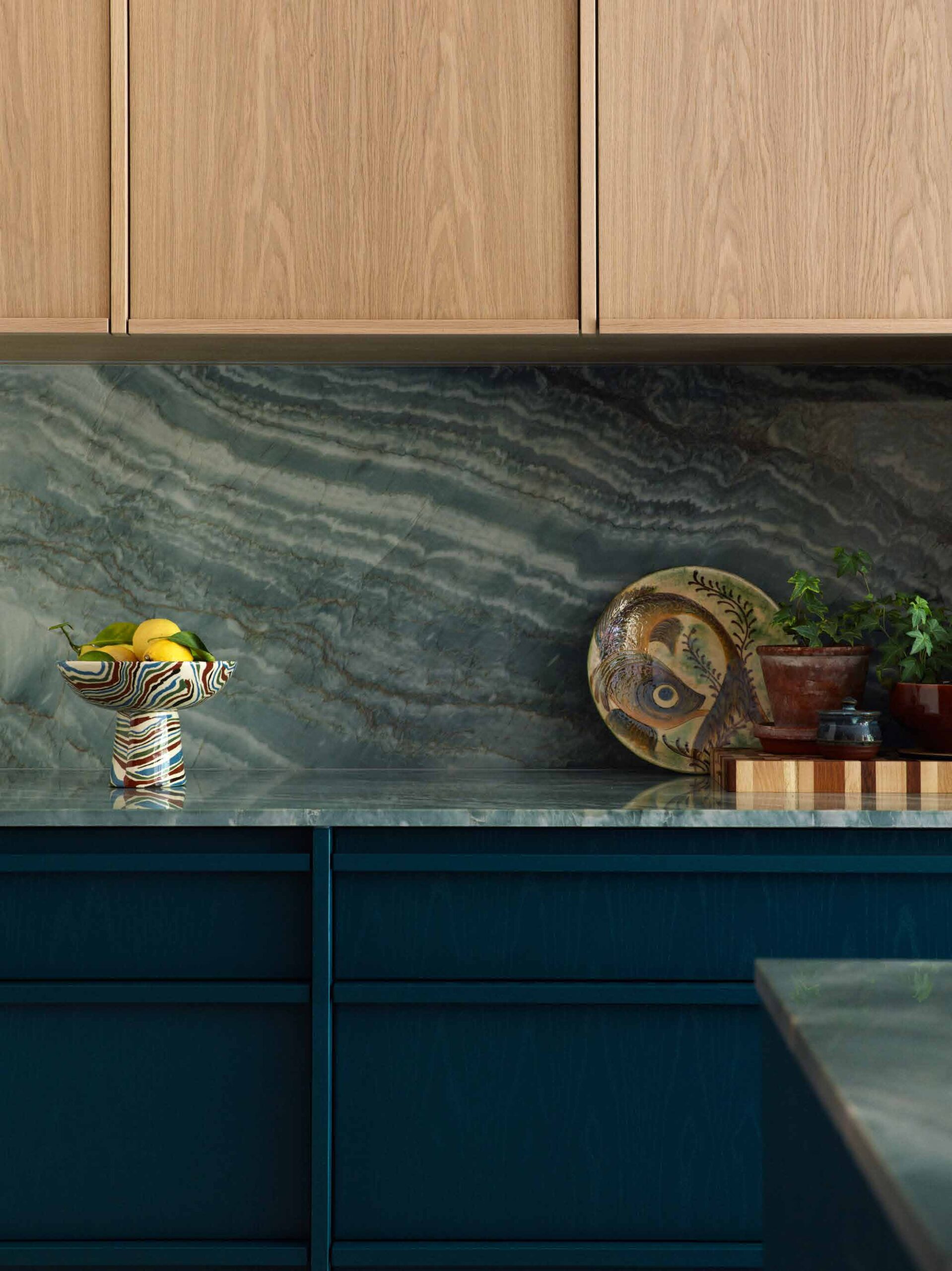 Marble splashback and worktop detail