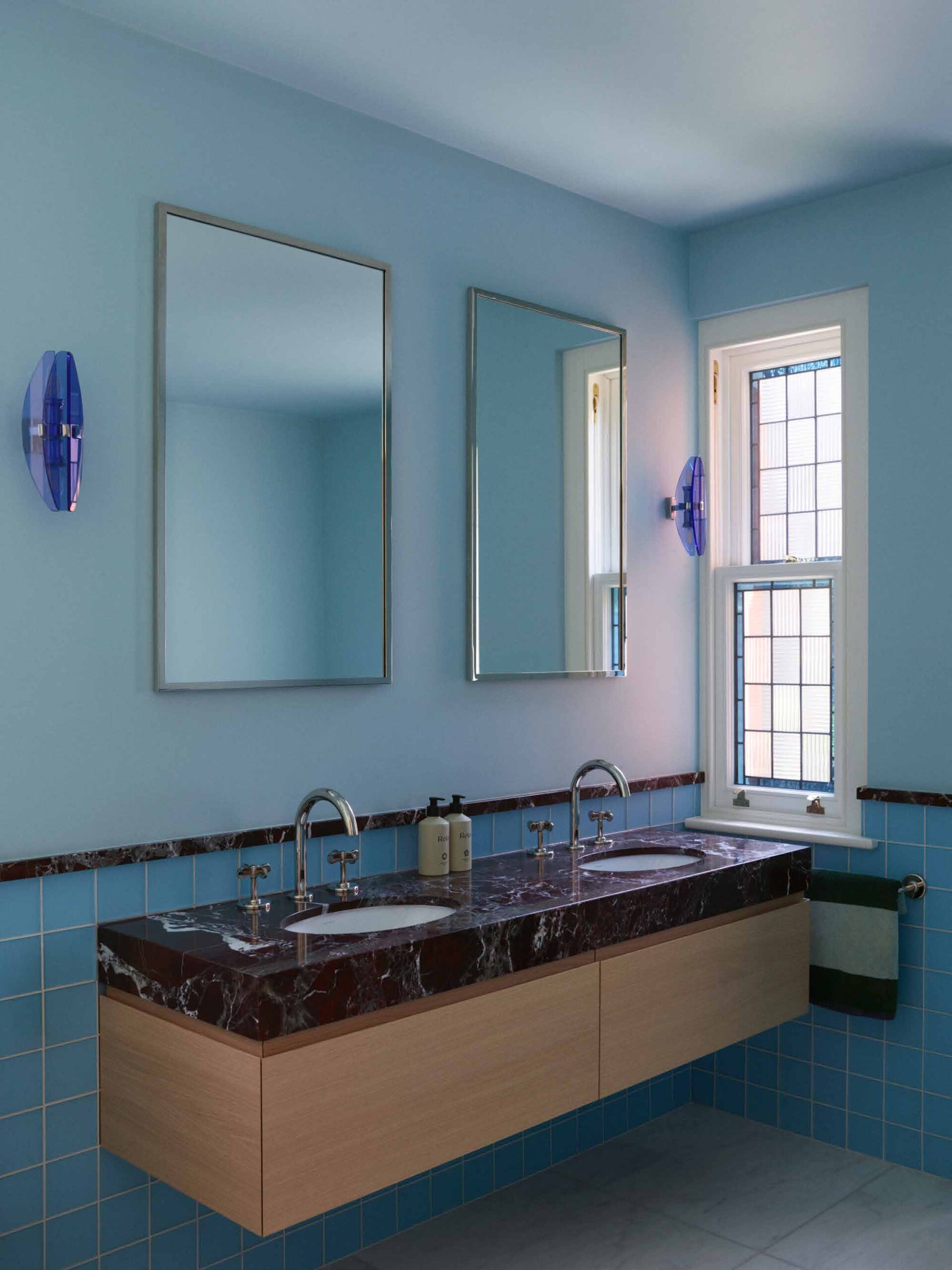 Bathroom with double marble vanity