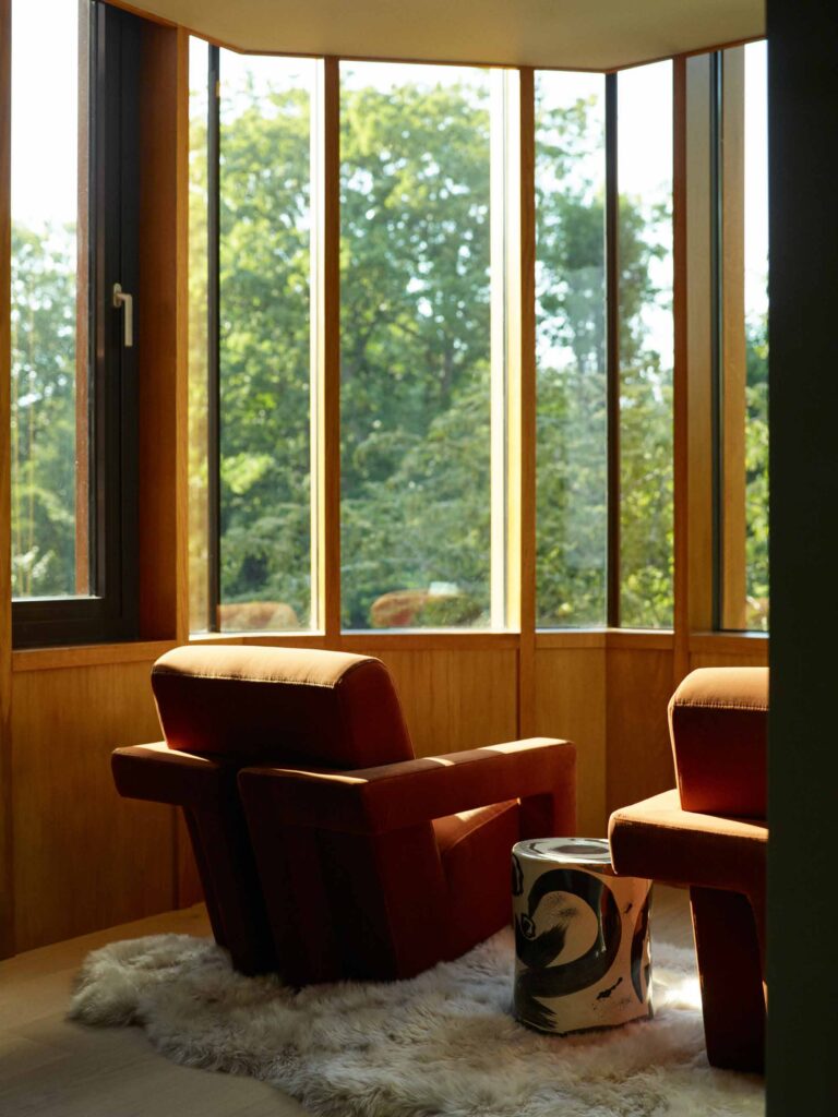 Glazed bay with oak frame from inside